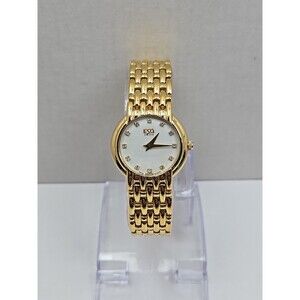 Womens ESQ by Movado Gold Plated Watch Mother of Pearl Dainty Dress New Battery